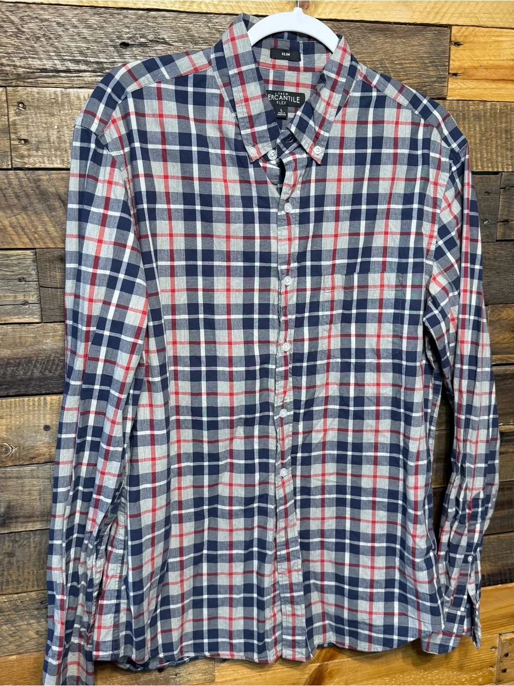 J Crew Mercantile Mens Large Flex Slim Fit Cotton Stretch Button Down Shirt